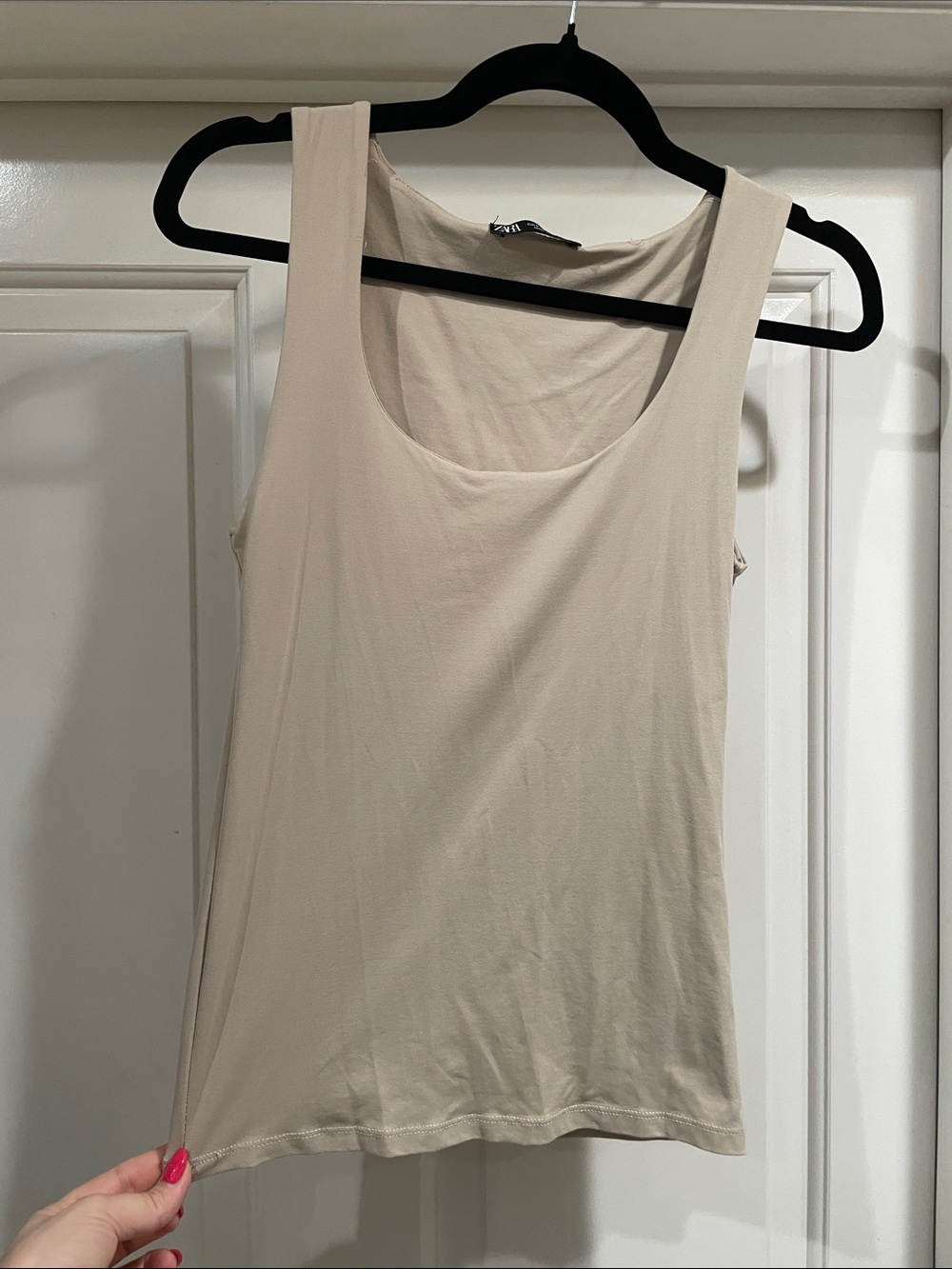 Zara Neutral Scoop Neck Tank Top - Light Beige